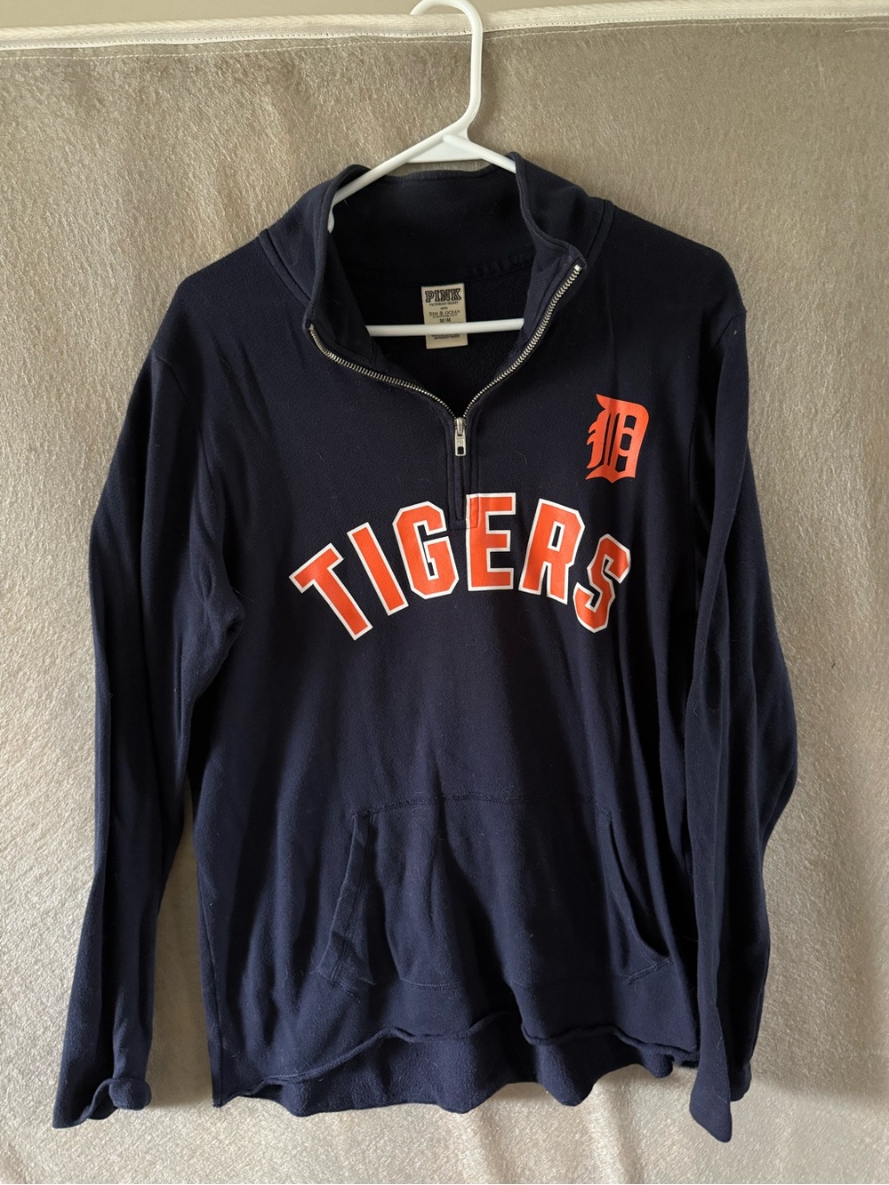 PINK Victoria's Secret Navy Half-Zip Sweatshirt with Orange Tigers Logo